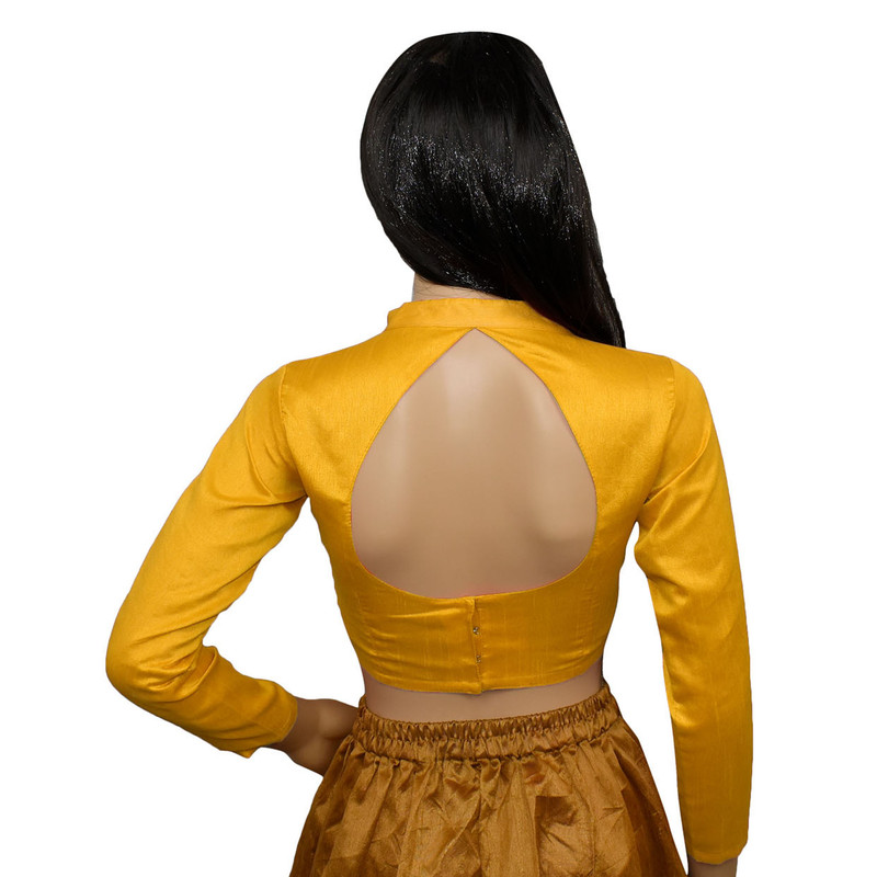 Women's Designer Sari Blouse Dupion Silk Collor Neck Long Sleeve Crop Top Choli - Picture 81 of 82