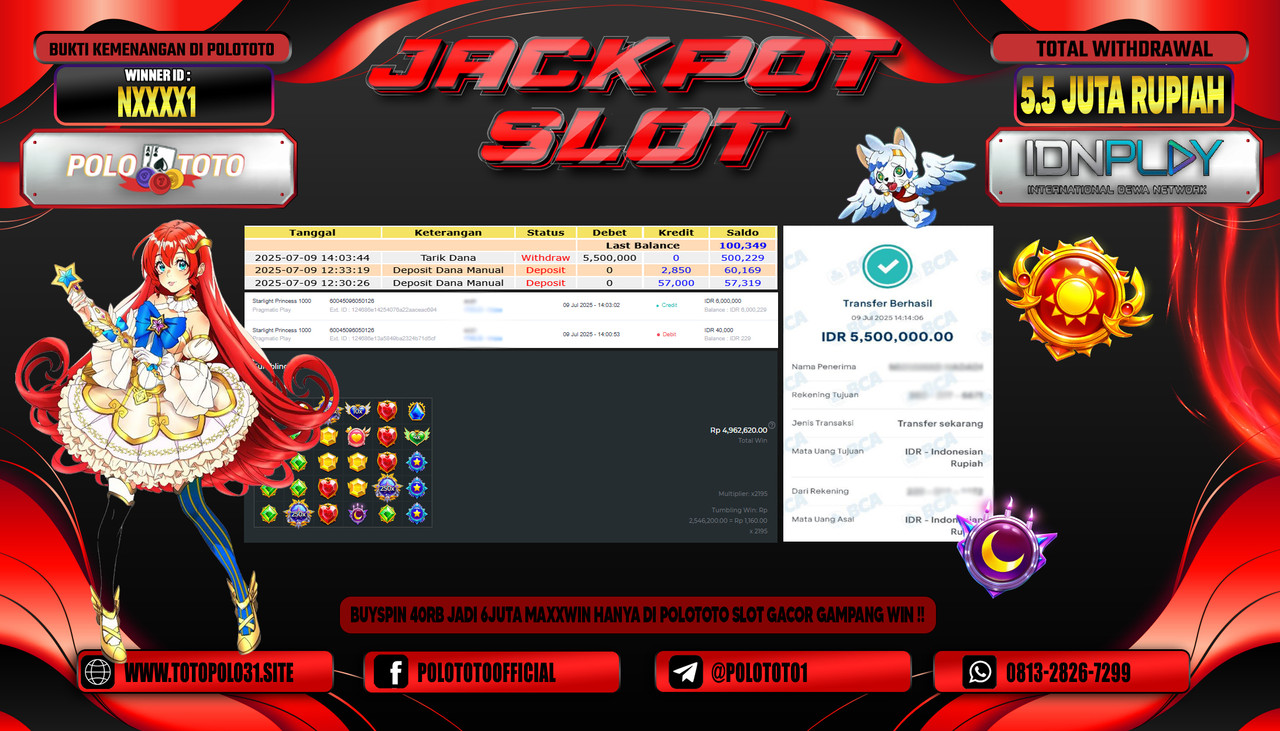 POLOTOTO JACKPOT SLOT STARLIGHT PRINCESS 1000 Rp.5.500.000,- LUNAS