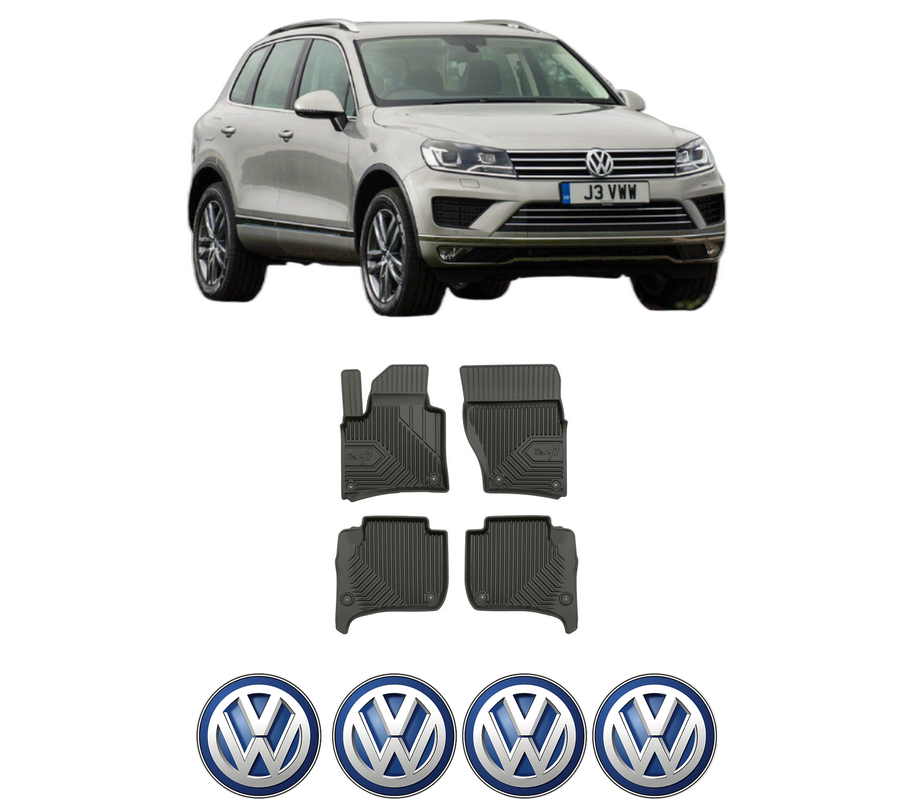 Set covorase presuri Volkswagen TOUAREG (7P5, 7P6) din 2010-2018, auto, din cauciuc thermoplastic, 4 Stickere auto cu Volkswagen