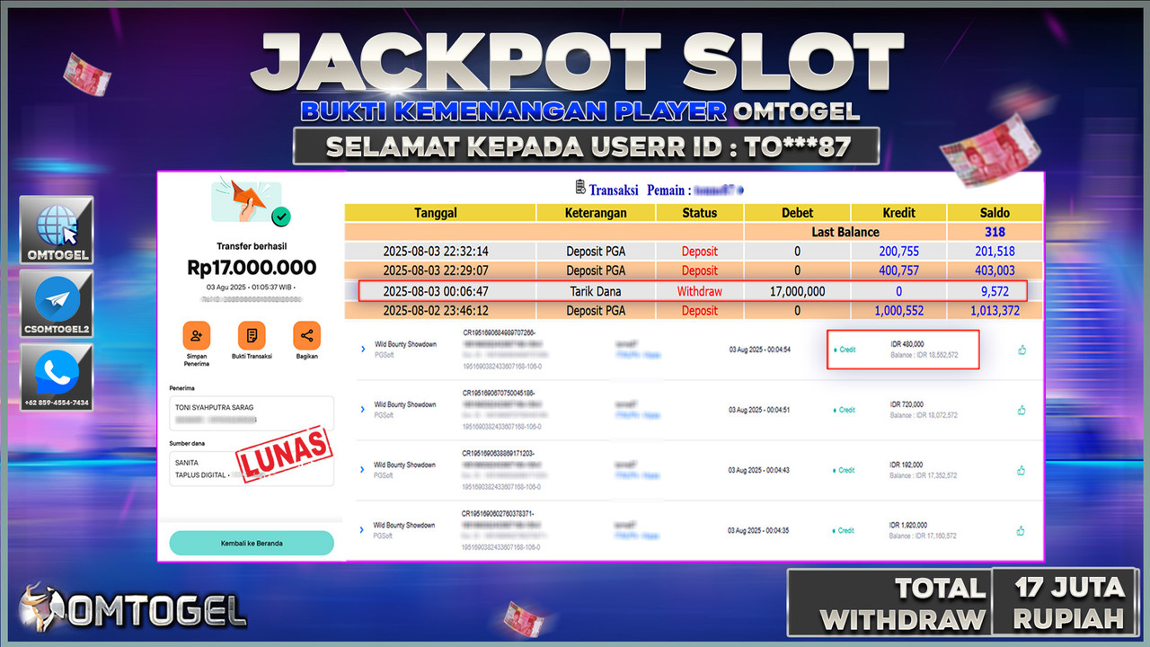 OMTOGEL JACKPOT PGSOFT WILD BOUNTY SHOWDOWN 17 JUTA LUNAS ,-