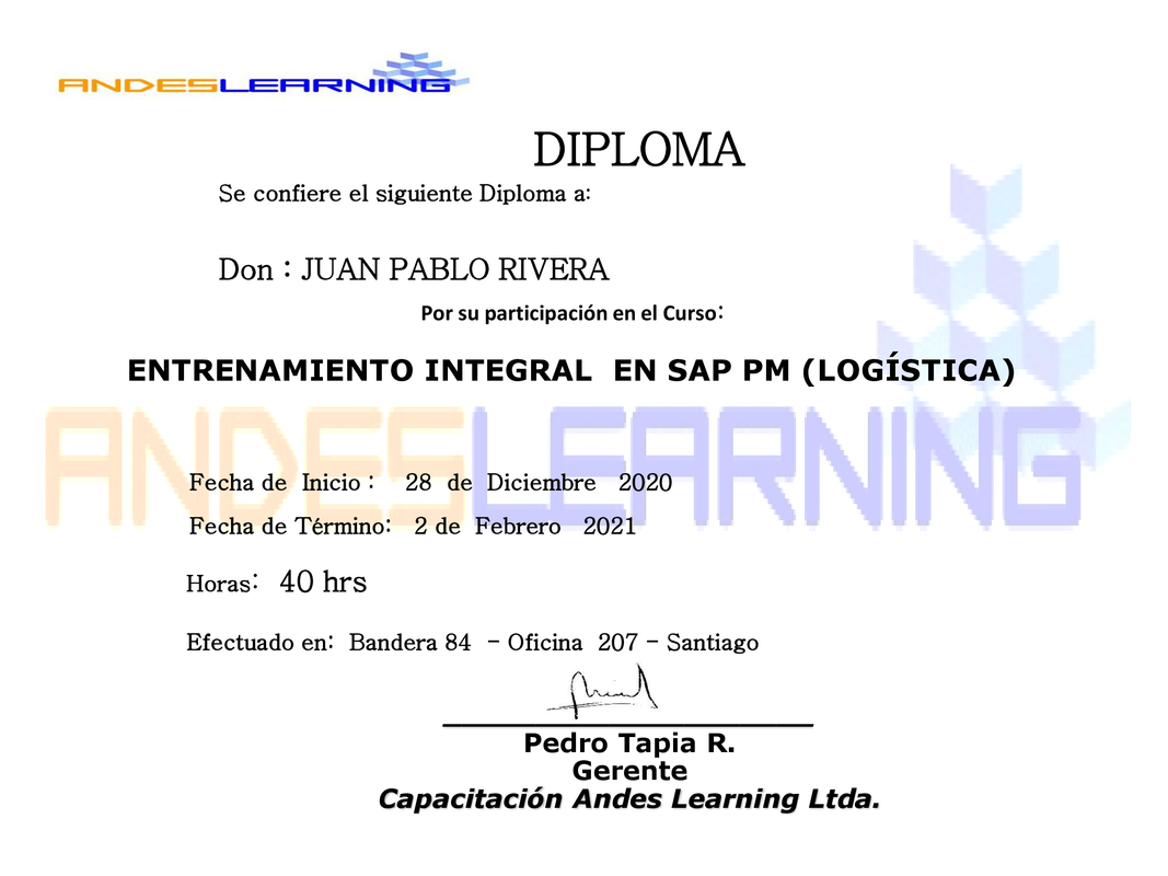 Diploma -  SAP INTEGRAL PM - JUAN PABLO RIVERA  (2)