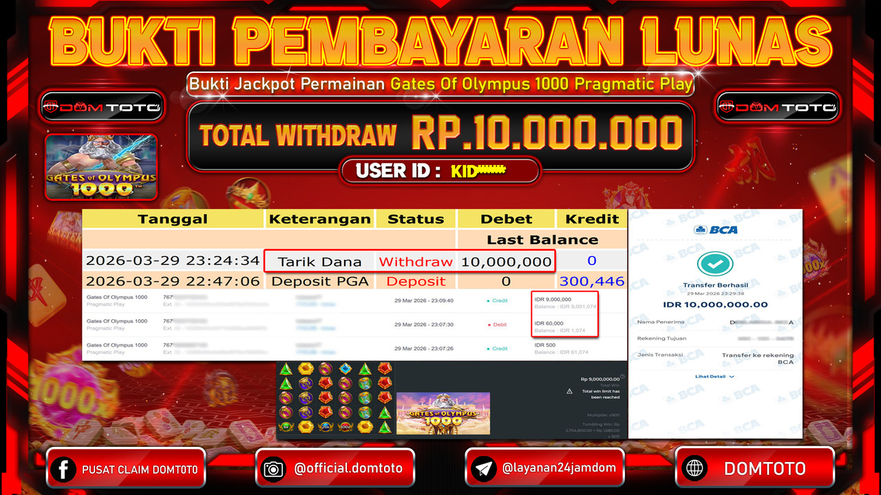 JACKPOT SLOT Gates Of Olympus 1000 Pragmatic Play 29 MARET 2026