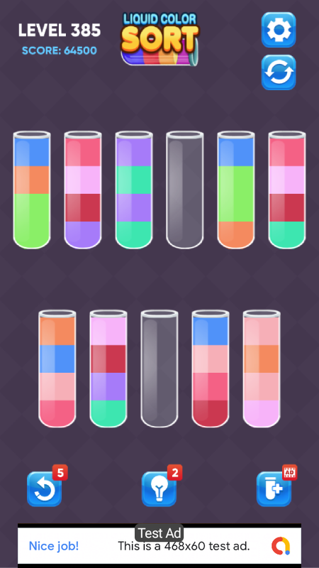 Liquid Color Sort - Puzzle Game Android Studio Project with AdMob Ads + Ready to Publish