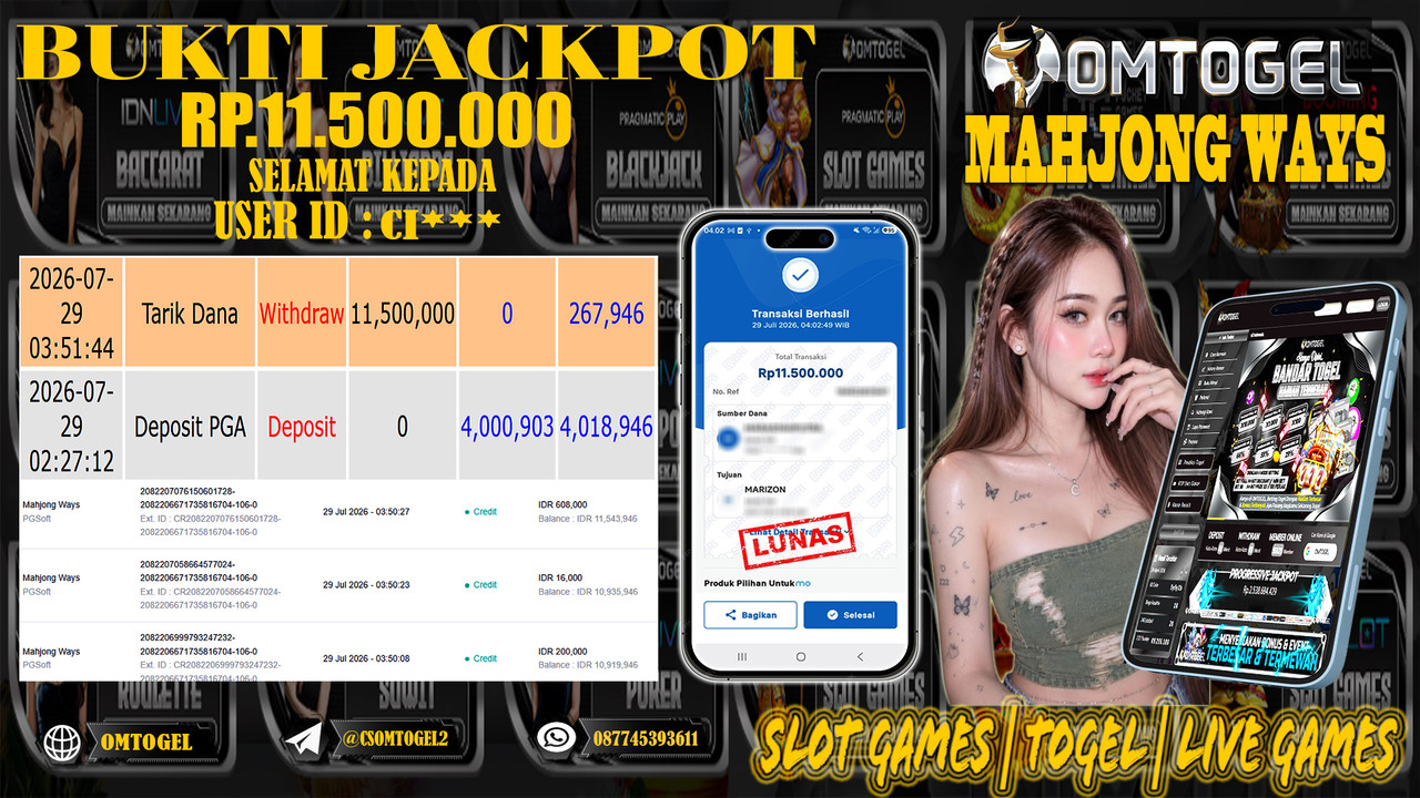 OMTOGEL JACKPOT PG SOFT MAHJONG WAYS  Rp,11,500,000,- DIBAYAR LUNAS