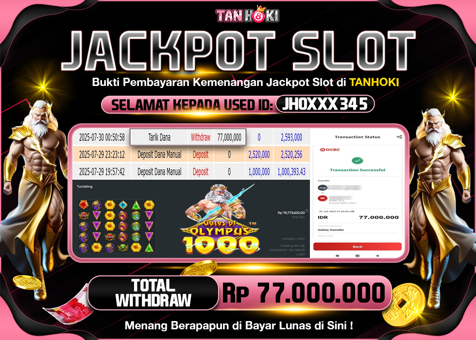 TANHOKI JACKPOT SLOT GATES OF OLYMPUS 1000 Rp.77.000.000,- LUNAS