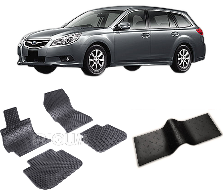 Set covorase auto SUBARU LEGACY V din 2009-2014, cu covoras tunel median, CAROSERIE COMBI, Presuri cauciuc 100%, compatibil cu autoturismul SUBARU LEGACY V, Rigum