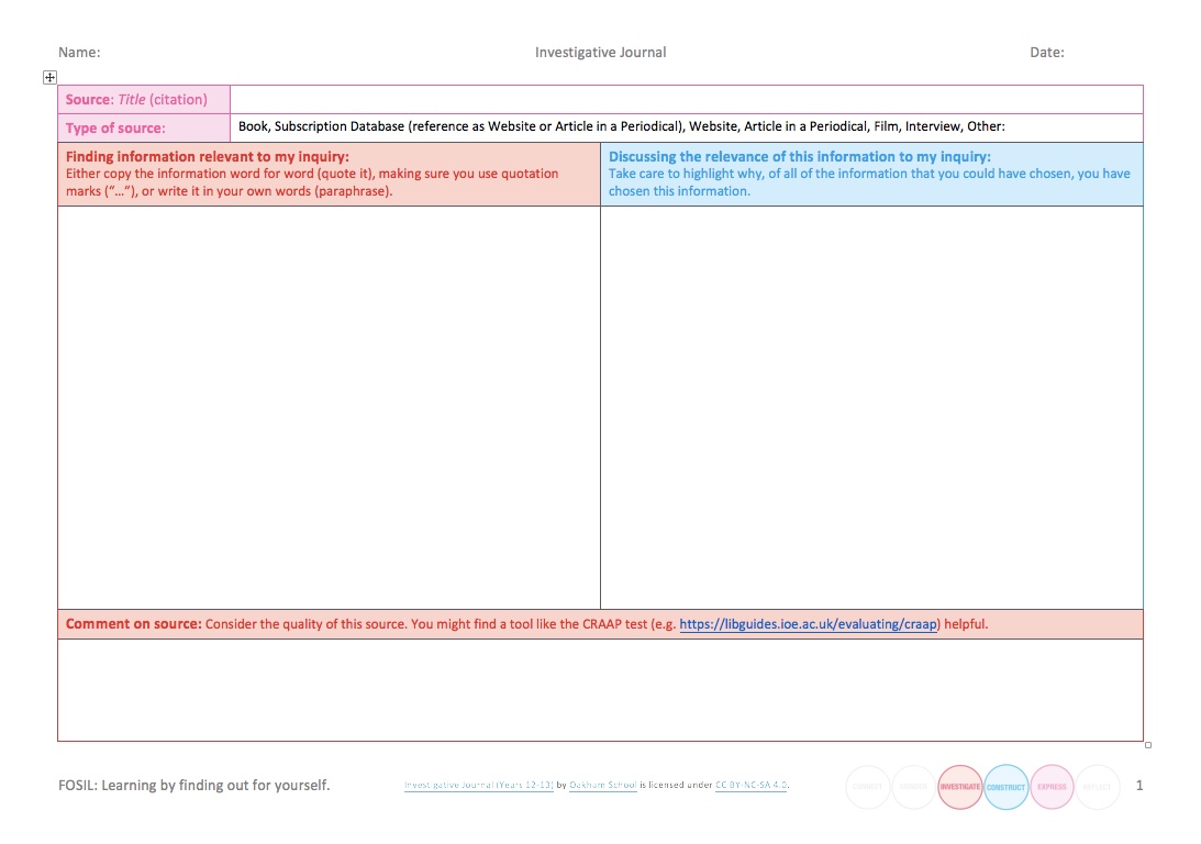 Investigative Journal (Years 12-13)