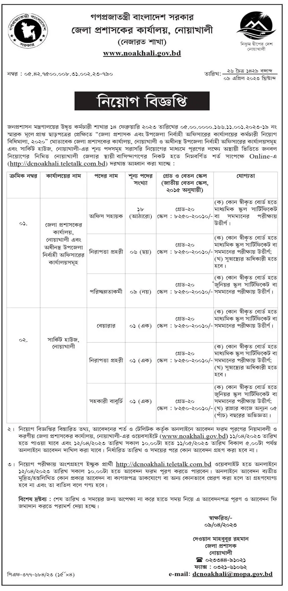 Noakhali Dc Office Job Circular 2023