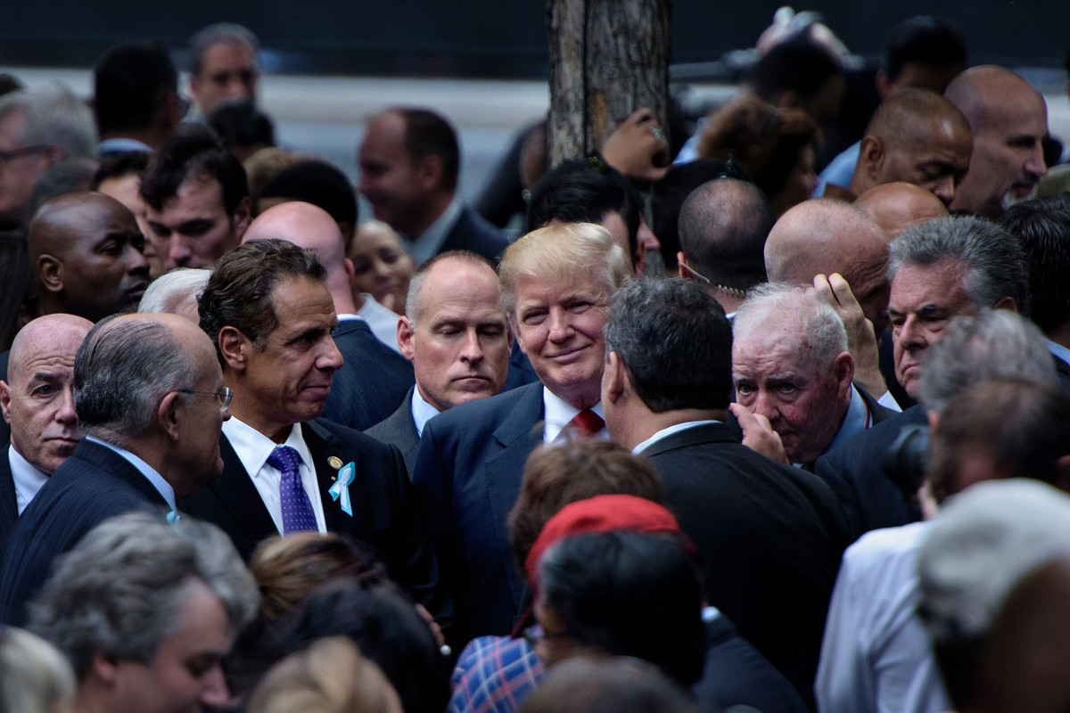 Andrew Cuomo with Donald Trump during a ceremony at the National September 11 Memorial in New