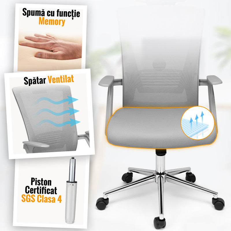 Scaun de Birou, Dr.Home Pixy XL, Suport Lombar, Tetiera, Mesh