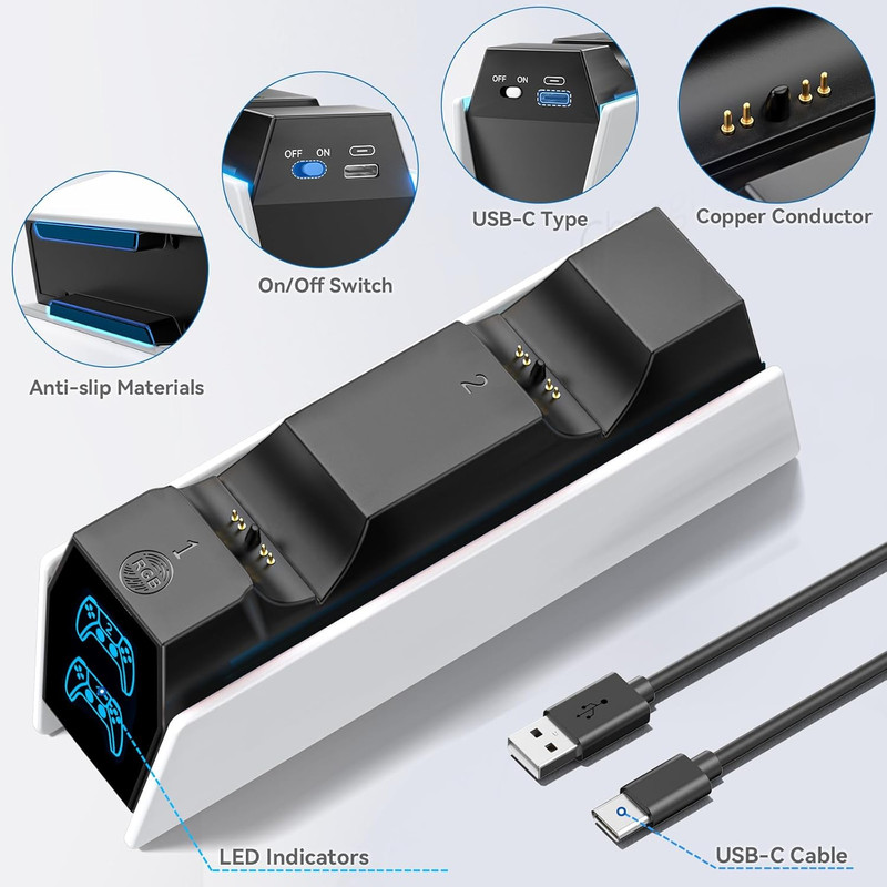 Características de la Base de Carga 1A para Control de PS5