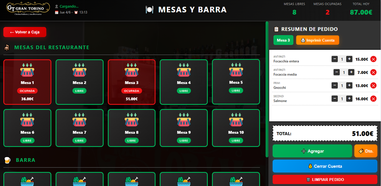 Gestión visual de mesas y barra — WirchiLive TPV