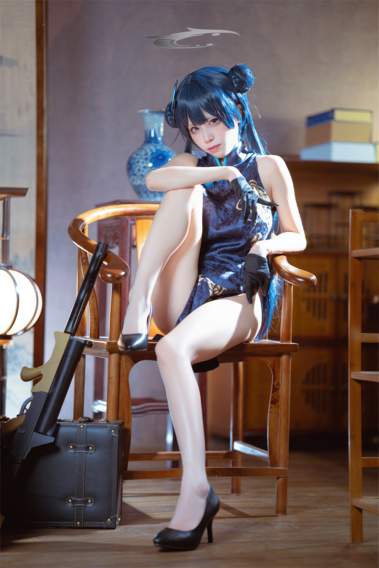 三無人型 COS 二次元：蔚蓝档案龙华妃咲旗袍写真（42P／407M）插图3