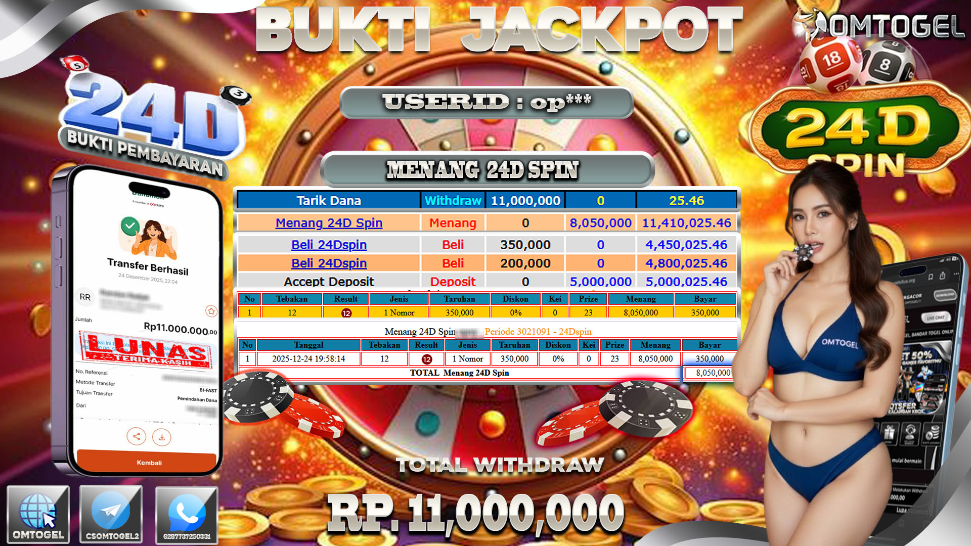 OMTOGEL JACKPOT LIVEGAMES CASINO 24D SPIN ,11 JUTA DI BAYAR LUNAS ,-