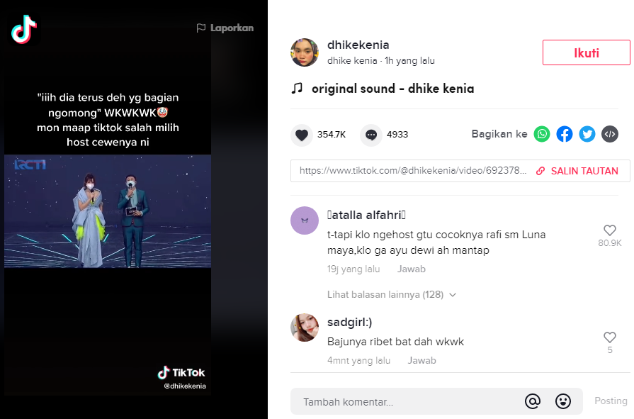 Tangkapan layar cuplikan acara TikTok Awards Indonesia 2020