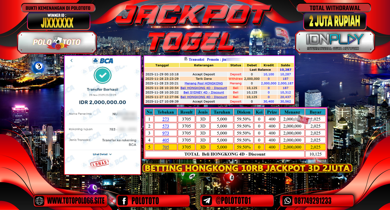POLOTOTO JACKPOT TOGEL MENANG HONGKONG LOTTO Rp.2.000.000,- LUNAS