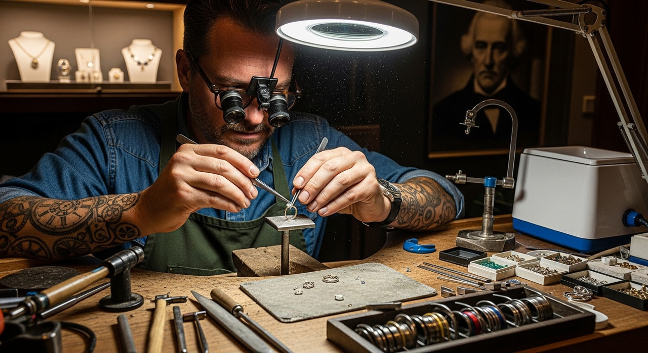 Ювелир за работой в мастерской