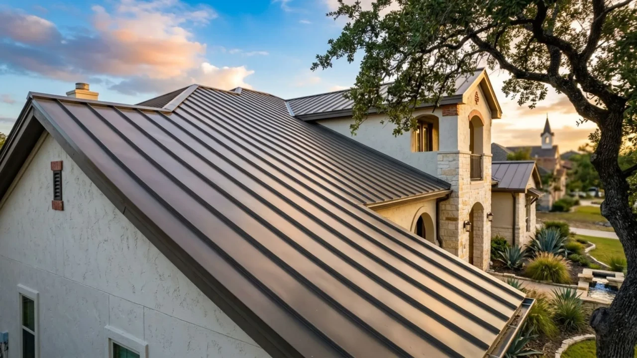 Long-lasting standing seam metal roof on a San Antonio home illustrating lifetime cost value