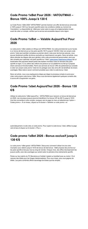 Code Promo Gratuit 1x Bet 2026 VATOUTMAX Bonus Sport 130