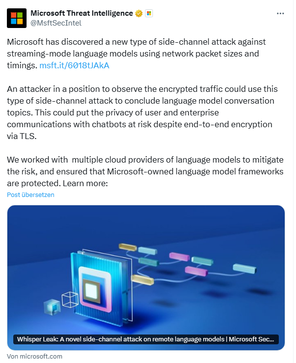 Whisper-Leak LLM-Schwachstelle