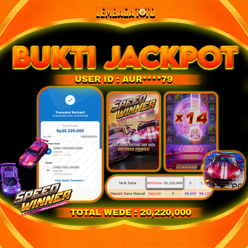 BUKTI JACKPOT 15 DECEMBER LEMBAGATOTO SPEED WINNER Rp20,220,000,- LUNAS