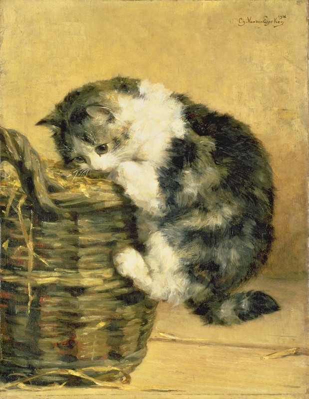 1-Charles-van-den-Eycken-Cat-with-a-Basket-Meister-Drucke-241677