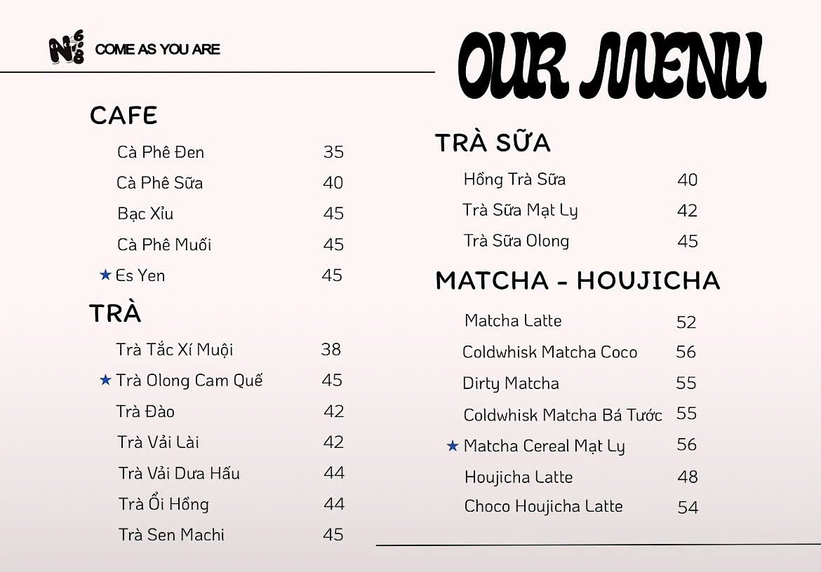 Menu đa dạng với cà phê và thức uống sáng tạo tại N68 Coffee