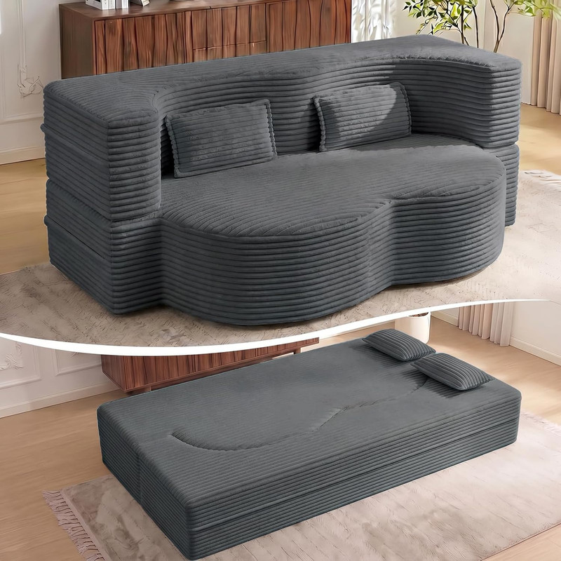Sofá plegable sin marco de 78,7 pulgadas — Gris