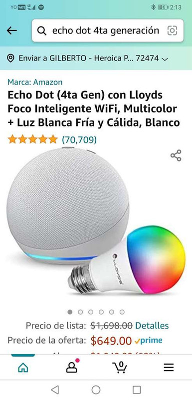 Amazon: 2 echo dot 4 generación más 2 focos inteligentes