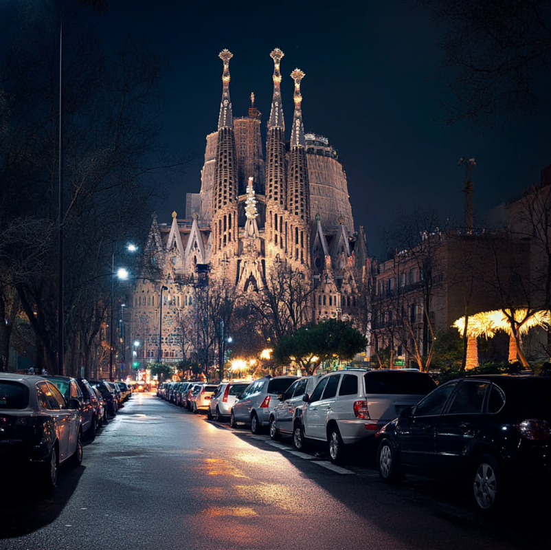 Zona de estacionamiento cerca de la Sagrada Familia