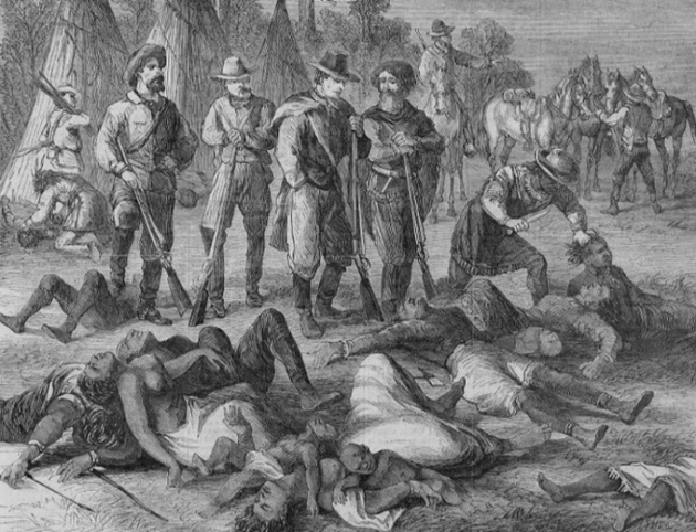 “Déblayage d’un camp de sauvages”, représentation d’un massacre hamajak