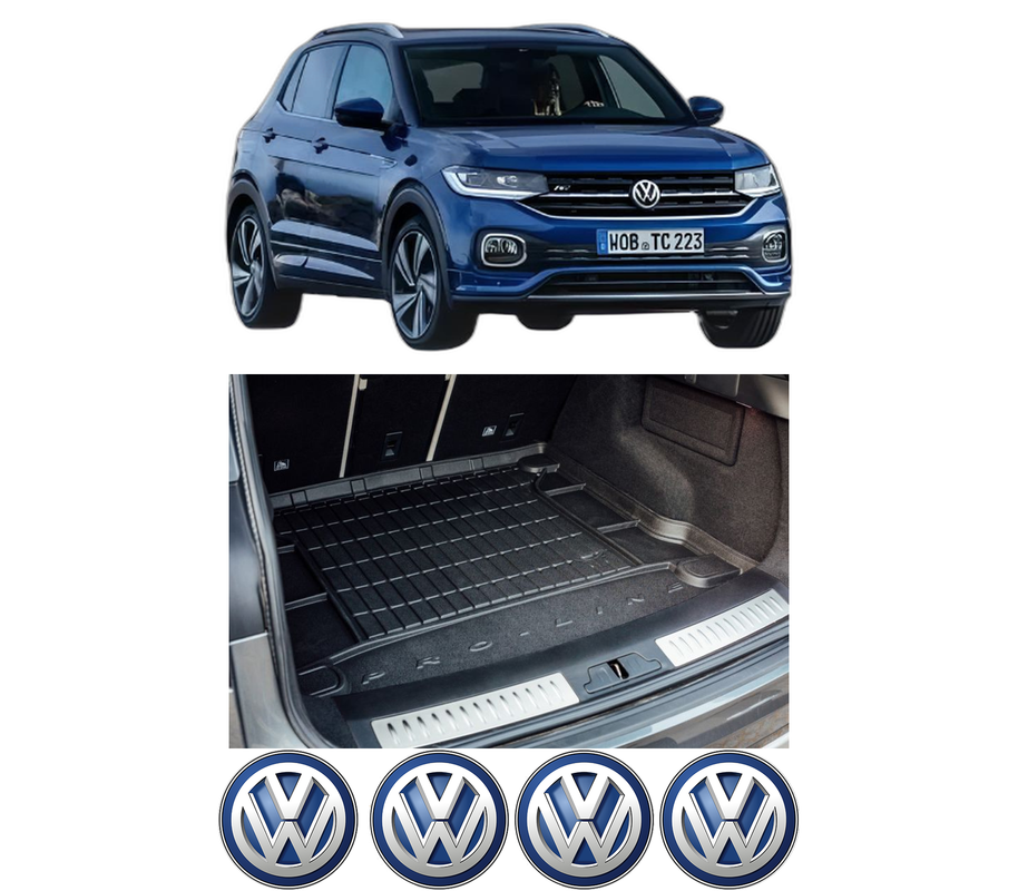 Tavita Portbagaj Volkswagen T-CROSS (C11, D31) din 2018-2020, Protectie Portbagaj Auto, 4x Stickere auto cu Volkswagen