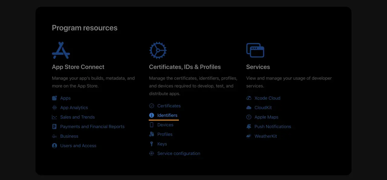 Apple Developer Account dashboard overview