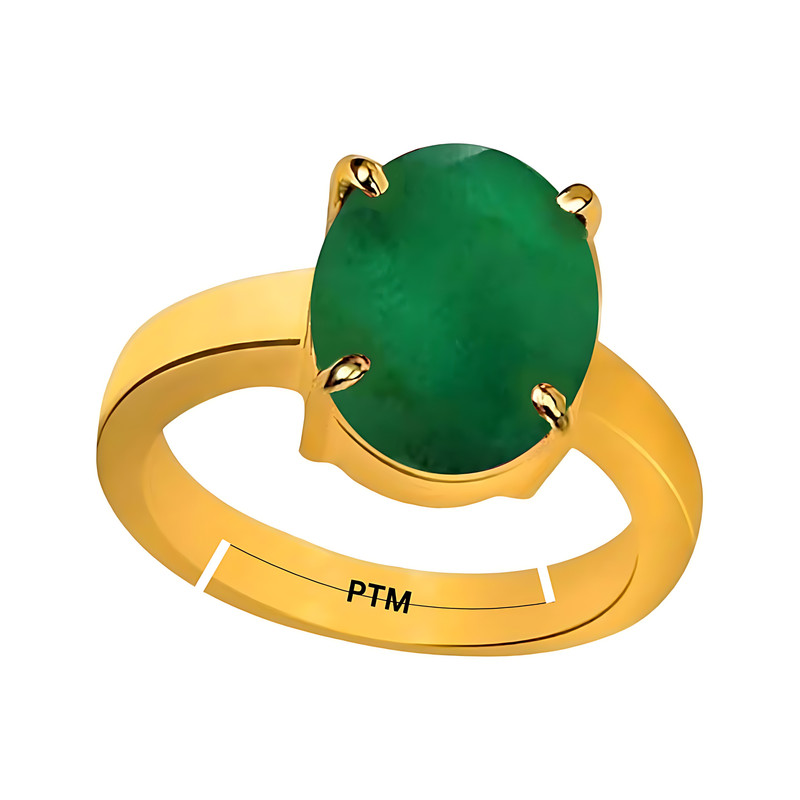 PTM Panchdhatu (5 metals) emerald (panna) 3.25 to 10.25 Ratti or 3.00 to 9.50 Carat Astrological Gemstone 22 k Gold Plated Adjustable Ring for Men & Women