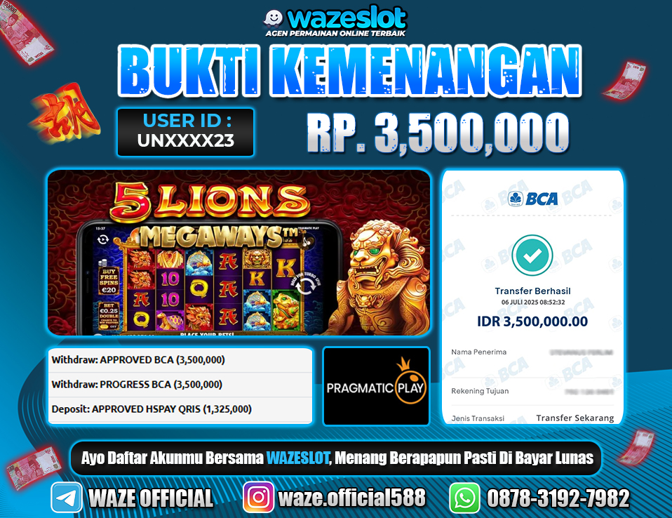 BUKTI KEMENANGAN 06 JULI 2025 DI GAME 5 LIONS
