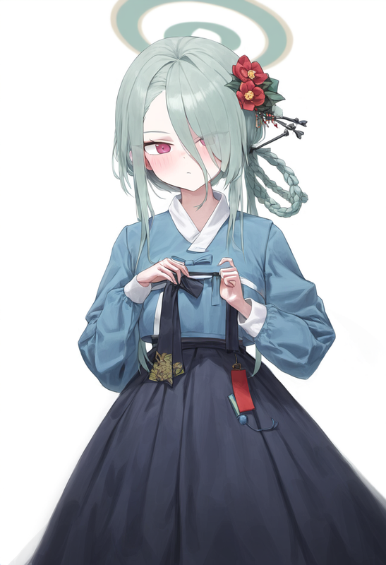 depth of field, 1girl, mina (blue archive), alternate costume, {{{{hanbok}}}}, b s-2084971867