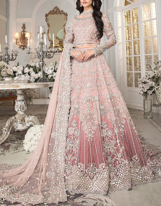 Fabulous Handwork Heavy Embroidered Net Bridal Maxi Suit | Silk Trouser