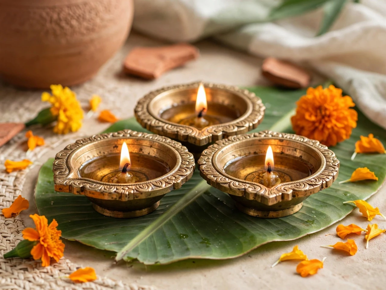 Handmade Brass Diya Set