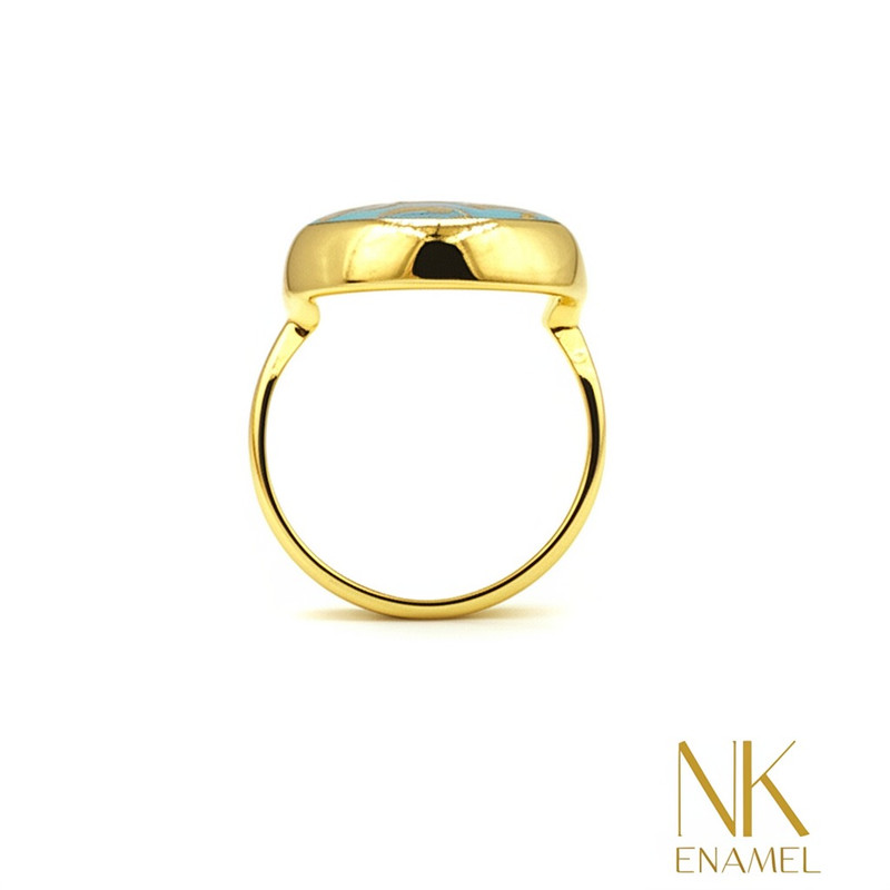 Minankari Ring Blue Melody, Gold Plated Sterling Silver, Georgian Jewelry - handmade cloisonne enamel