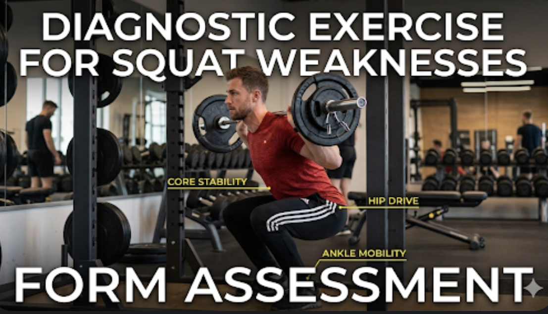 Lifter performing pause squat at bottom position with barbell in power rack, diagnostic exercise for squat weaknesses and form assessment