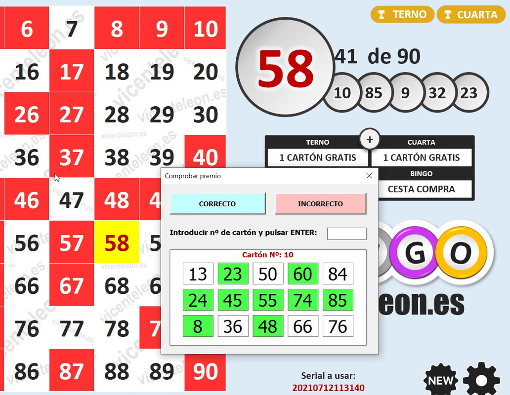 Cartones de Bingo 3 Numeros