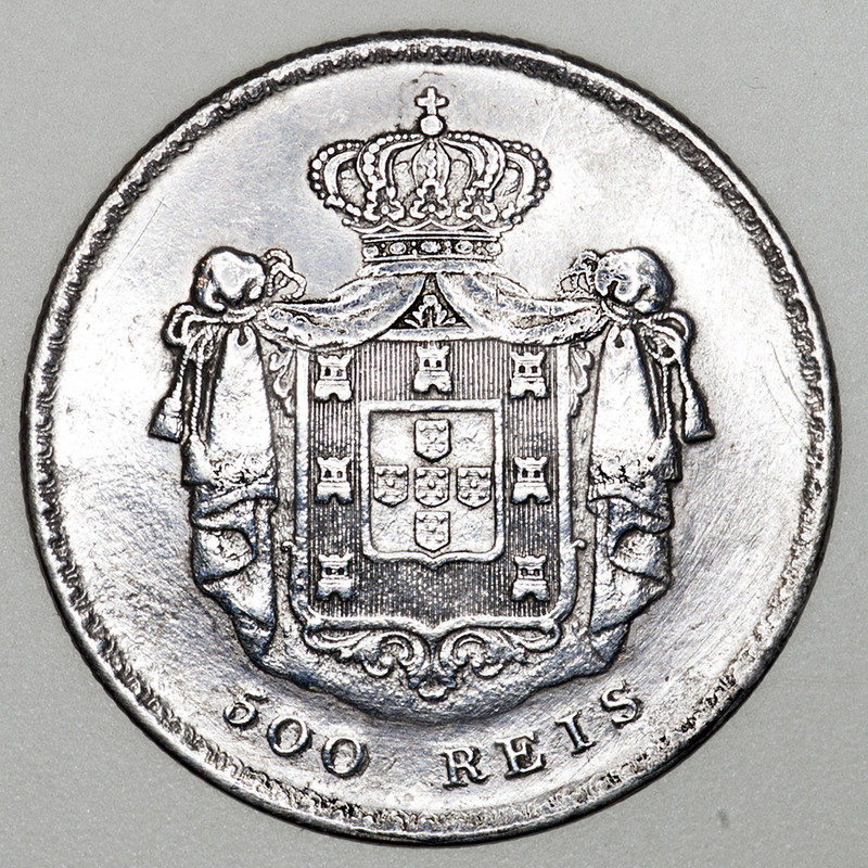 500 reis Portugal. Pedro V 1858 (tercer tipo) PAS6516