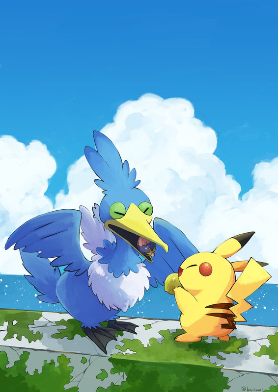 pikachu-and-cramorant-pokemon-drawn-by-k