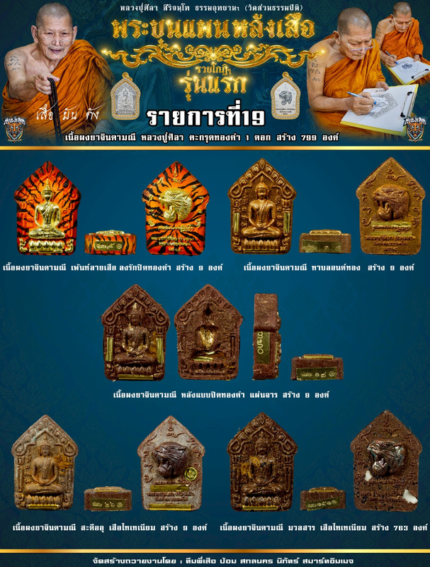 รายการที่ 19 เนื้อผงยาจินดามณี หลวงปู่ศิลา ตะกรุดทองคำ 1 ดอก สร้าง 799 องค์