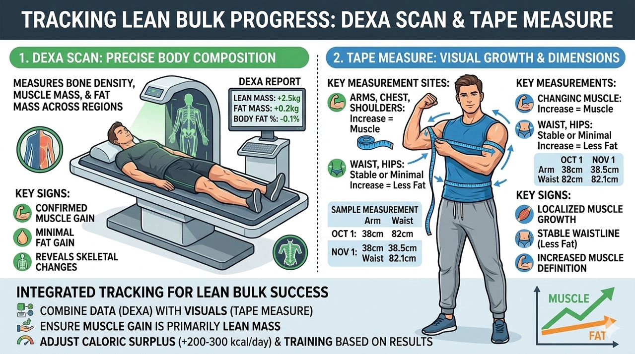 Person using DEXA scan and tape measure to track lean bulk progress and ensure muscle gain without excess fat for how to lean bulk