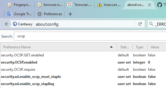 По OCSP всё выключено