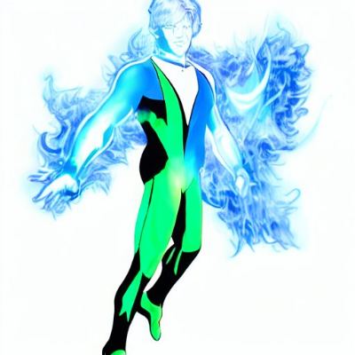 Blue Fire concept - a superhero with blue flames rising from his head and shoulders