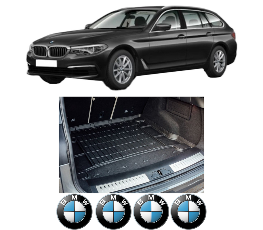 Tavita Portbagaj BMW Seria 5 Touring (G31) din 2017-2020, Protectie Portbagaj Auto, 4x Stickere auto cu BMW