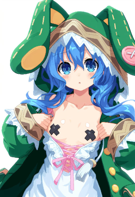1girl, yoshino (date a live), blue hair, blue eye, Green Coat, animal hood down, s-3410307347