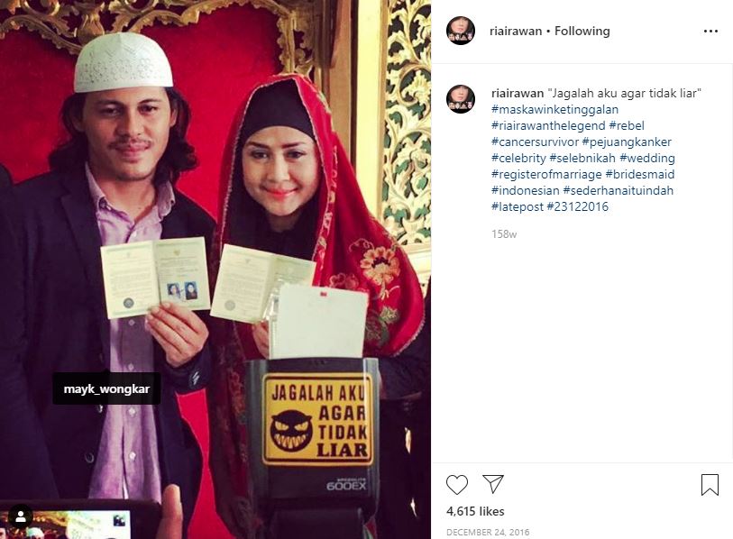 Foto pernikahan Ria Irawan dan Mayky Wongkar